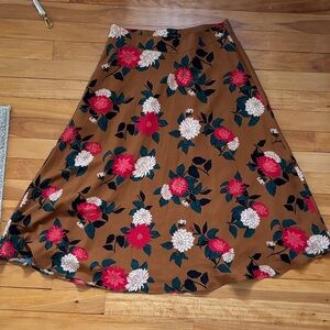 Ann Taylor Floral A-Line Skirt - Brown with Red and White